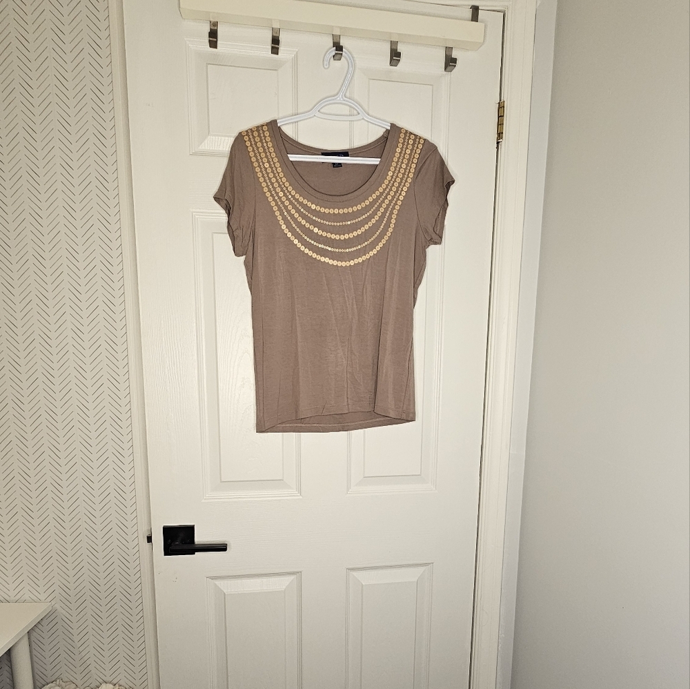Women's Tan Top with Gold Accents